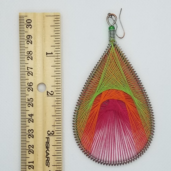 Multi-Colored Thread Dangle Earrings - Picture 3 of 4